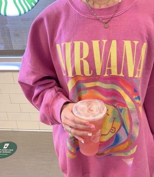 NIRVANA Smiley Face Crewneck Sweatshirt, Nirvana Sweater