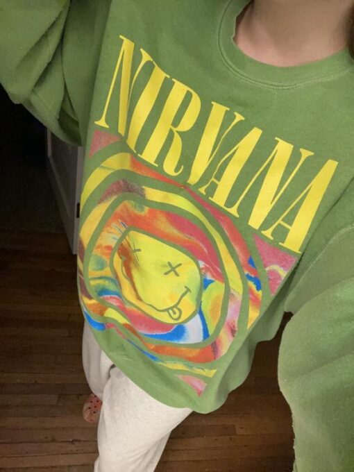 NIRVANA Smiley Face Crewneck Sweatshirt, Nirvana Sweater
