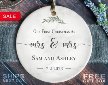 First Christmas Married Ornament, Mr and Mrs Sprig Christmas Ornament, Our First Christmas Married as Mr and Mrs Ornament