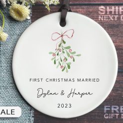 Personalized Marriage Mistletoe Ornament First Christmas Married Ornament 2023 1