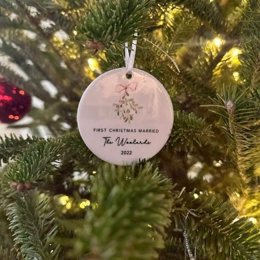 Personalized Marriage Mistletoe Ornament, First Christmas Married Ornament 2023