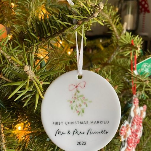 Personalized Marriage Mistletoe Ornament, First Christmas Married Ornament 2023