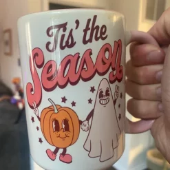 Tis The Season Pumpkin and Ghost Coffee Halloween Mug 1