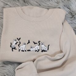 Embroidery Ghost Cat Halloween Sweatshirt 7 1