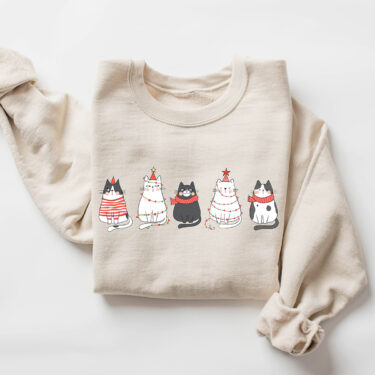 Cute Cat Christmas Crewneck Sweatshirt, Hoodie, T-shirt