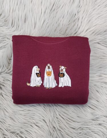 Embroidered Ghost Dogs Trick or Treat Halloween Shirt, Crewneck Sweatshirt, Hoodie, T-shirt