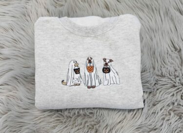 Embroidered Ghost Dogs Trick or Treat Halloween Shirt, Crewneck Sweatshirt, Hoodie, T-shirt