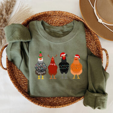Cute Chickens Christmas Crewneck Sweatshirt, Hoodie, T-shirt