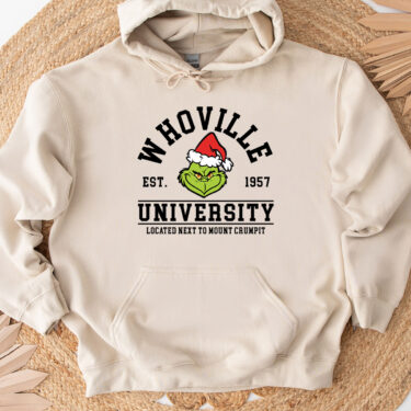 Whoville University Grinch Christmas Crewneck Sweatshirt, Hoodie, T-shirt