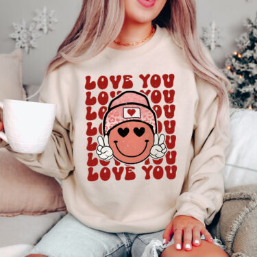 Love You Smiley Valentines Day Crewneck Sweatshirt, Hoodie, T-shirt