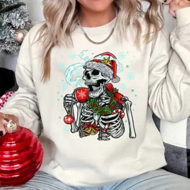 Dead Inside Skeleton Christmas Sweatshirt, Christmas Skeleton Coffee Hoodie, Coffee Lover Gift, Sarcastic Christmas Sweater, Christmas Gifts