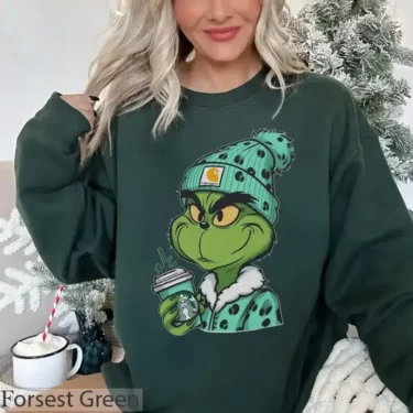 Leopard Boujee Grinch Christmas Sweatshirt, Merry Grinchmas Sweatshirt, Bougie Grinch Christmas Shirt, Grinchmas Starbucks Coffee Sweater
