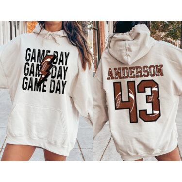 Personalized Football Mom Sweatshirt, Custom Game Day Football Tee, Child Name & Number Football Game Season Shirt, Gameday Sports Mama Tee