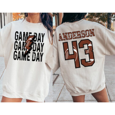 Personalized Football Mom Sweatshirt, Custom Game Day Football Tee, Child Name & Number Football Game Season Shirt, Gameday Sports Mama Tee