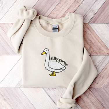 Embroidered Silly Goose Sweatshirt, Embroidered Cowboy Hat Crewneck Sweatshirt, Silly Goose Shirt, Funny Sweatshirt, Funny Embroidered Shirt