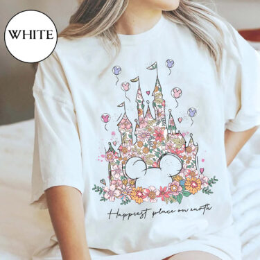 Happiest Place on Earth Shirt, Disney Castle Floral Shirt, Vintage Disney Shirt, Magic Kingdom Shirt, Disneyland Shirt, Comfort Colors Shirt