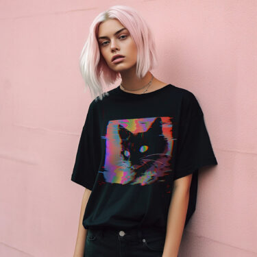 Psychedelic Weirdcore Cat T-Shirt | Vaporwave Aesthetic | Trippy Alt Clothing | Grunge Clothes | Harajuku Punk | Rave Gear