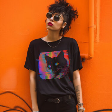 Psychedelic Weirdcore Cat T-Shirt | Vaporwave Aesthetic | Trippy Alt Clothing | Grunge Clothes | Harajuku Punk | Rave Gear