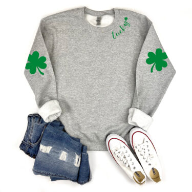 St. Patricks Day Sweatshirt for Women, Lucky Crewneck, Shamrock Elbow Sweatshirt, Armpatch Shamrock Sweatshirt, Irish Sweatshirt, St Pattys