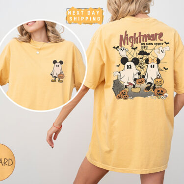 Vintage Mickey Halloween Shirt, Comfort Colors Disney Halloween Tee, Nightmare On The Main Street Shirt, Halloween Pumpkin Shirt