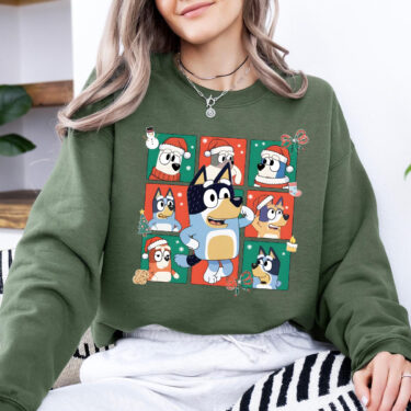 Christmas Bluey Characters Sweatshirt, Cute Bluey Family Matching Christmas Shirt, Bluey Christmas Gifts