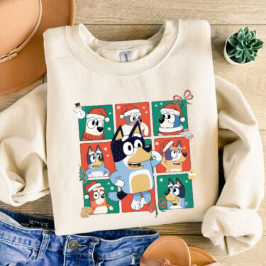 Christmas Bluey Characters Sweatshirt, Cute Bluey Family Matching Christmas Shirt, Bluey Christmas Gifts