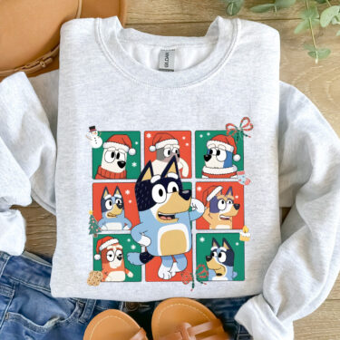 Christmas Bluey Characters Sweatshirt, Cute Bluey Family Matching Christmas Shirt, Bluey Christmas Gifts