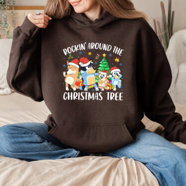 Rockin’ Around The Christmas Tree Bluey Family Sweatshirt, Family Matching Christmas Shirts, Bluey Fans Christmas Gifts