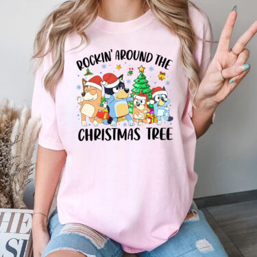 Rockin’ Around The Christmas Tree Bluey Family Sweatshirt, Family Matching Christmas Shirts, Bluey Fans Christmas Gifts